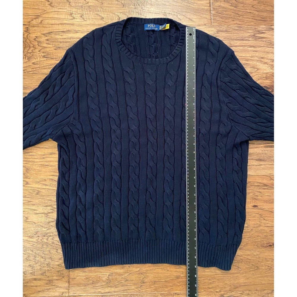 Polo Ralph Lauren Mens XXL Navy Blue Cable Knit Crewneck Sweater Red Pony Logo - Picture 5 of 6